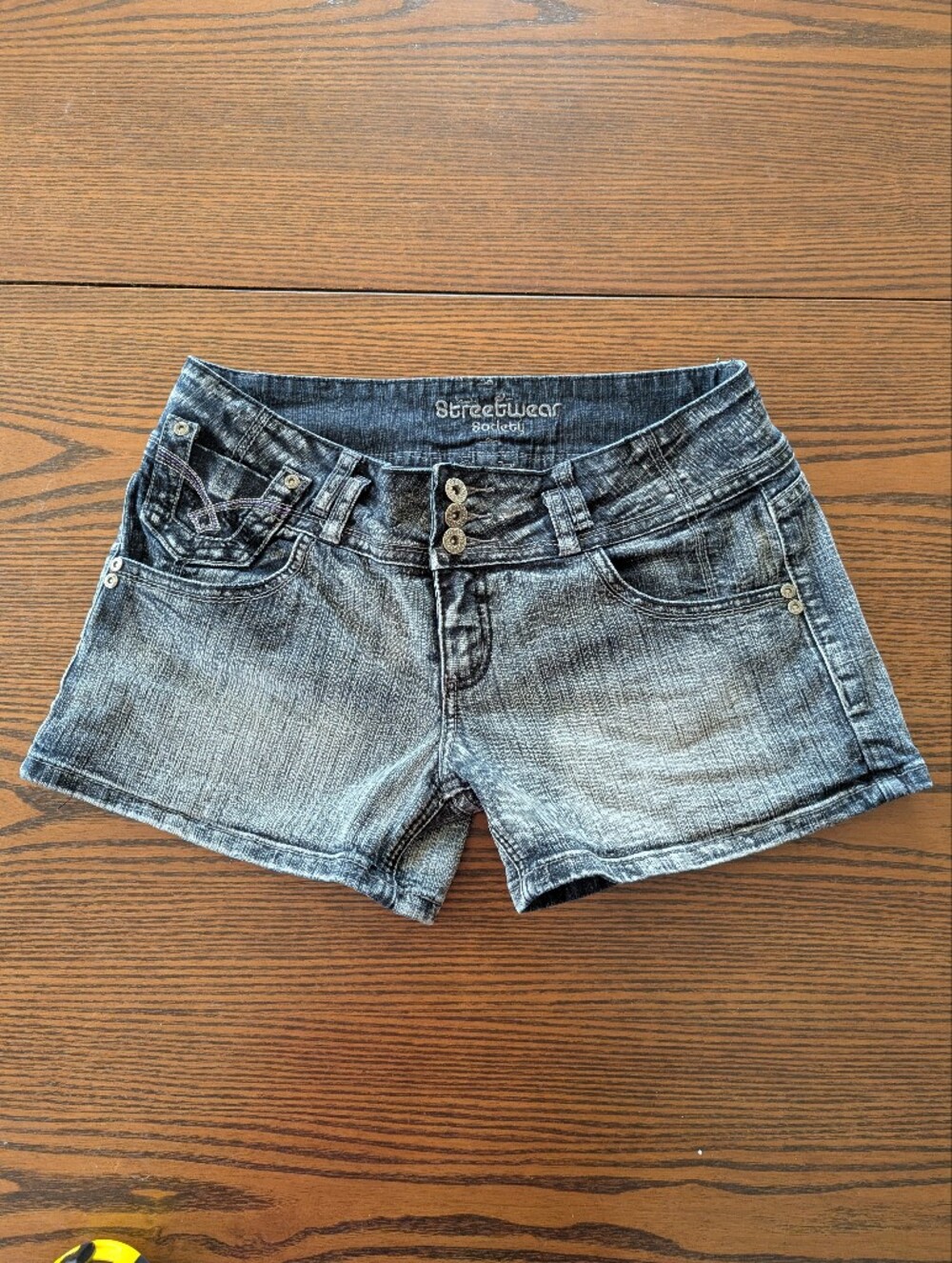 Streetwear Society Faded Black-Grey Denim Short Shorts